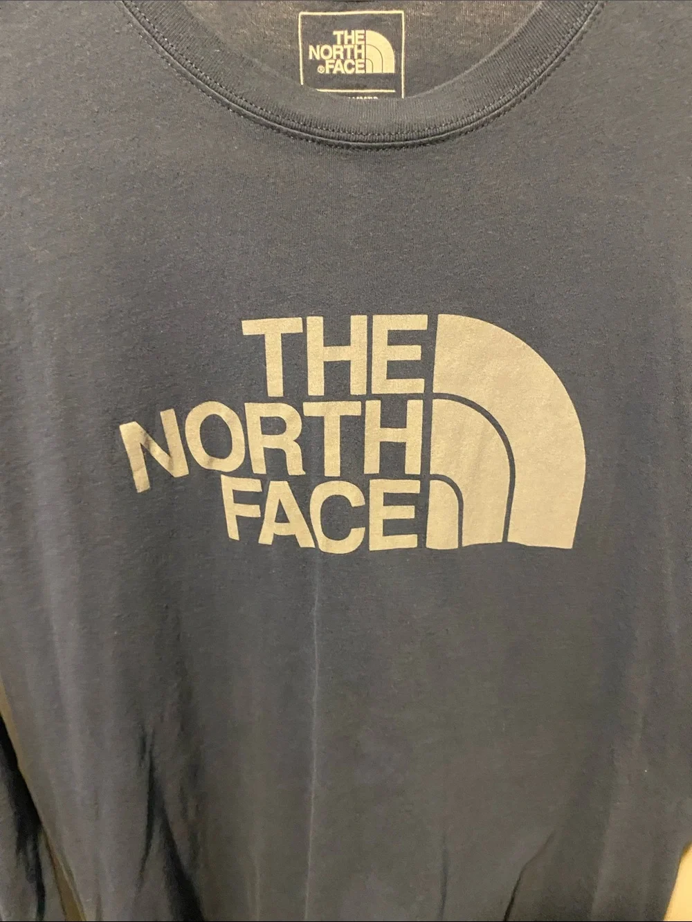The North Face Blue Long Sleeve Logo Tee with White Print